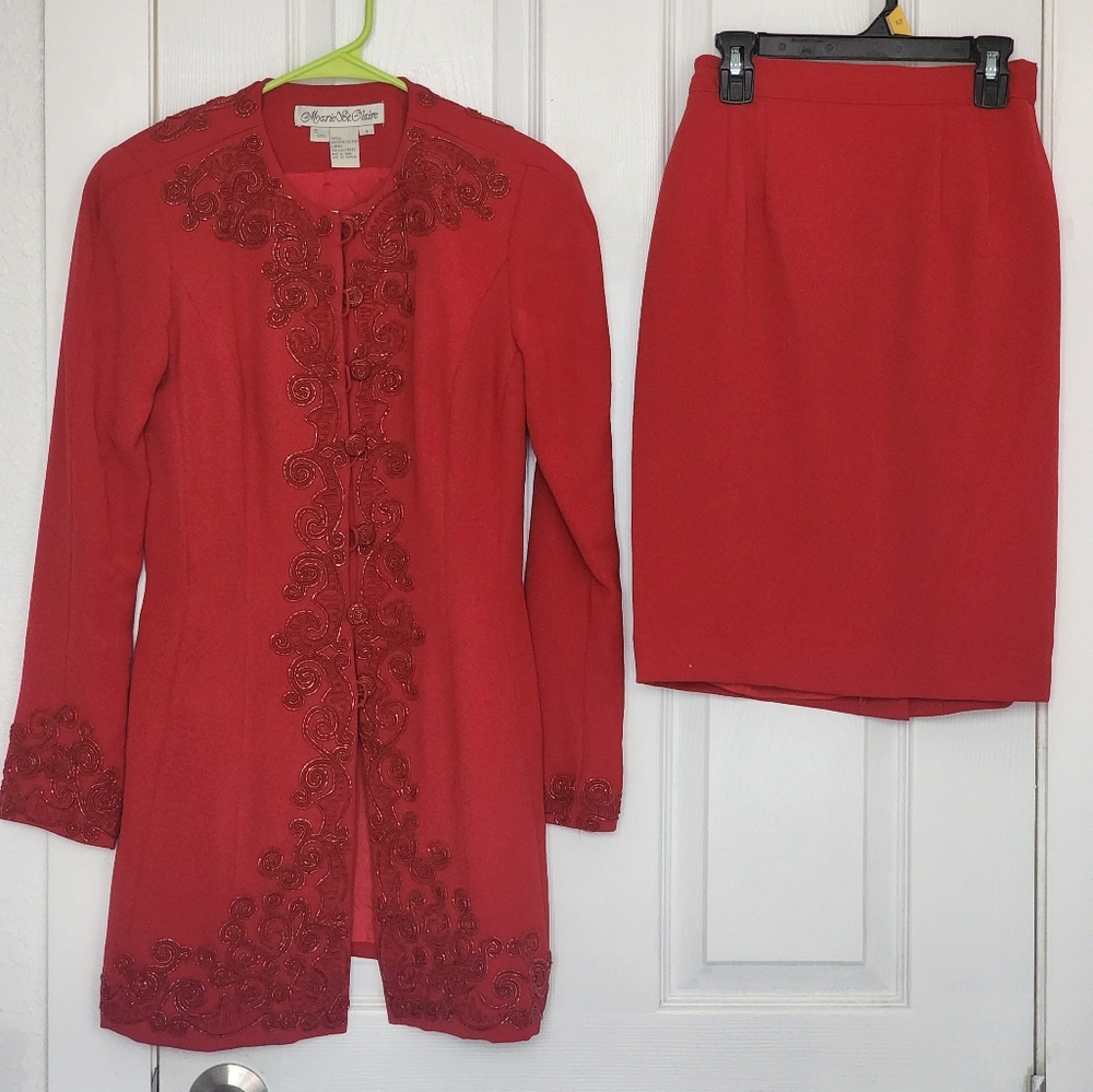 Vintage Marie‎ St. Claire skirt set, size 4, red